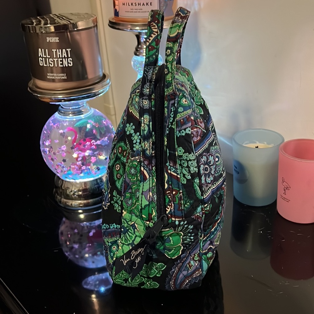 Vera Bradley green navy and purple cooler bag with id slot on side - Picture 4 of 5